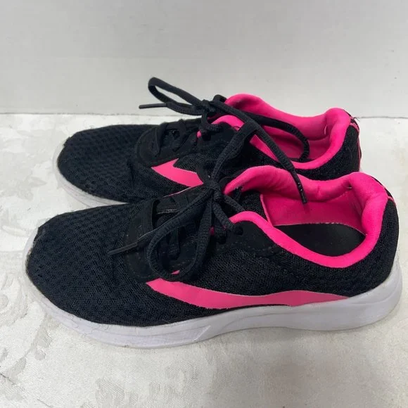 Girls Size 1 Pink Black Sneaker White Sole - Picture 4 of 5